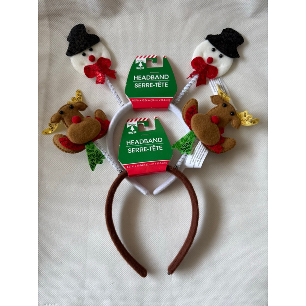 NWT Holiday set of 2 Headbands Snowman and reindeer - Picture 2 of 5